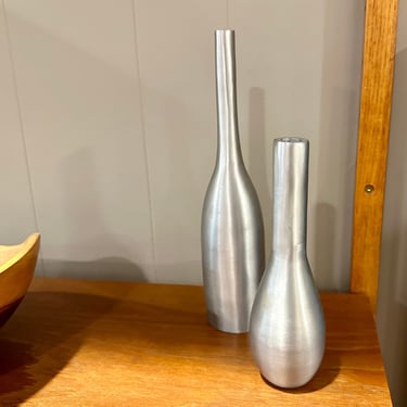 Pair of Modern Brushed Metal Bud Vases 