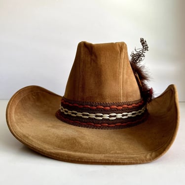 united hatters cap & millinery 70s vintage suede feather oversized brim hat Medium 