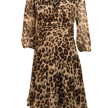 Diane von Furstenberg - Beige, Black, & Brown Leopard Print Silk Dress Sz 4