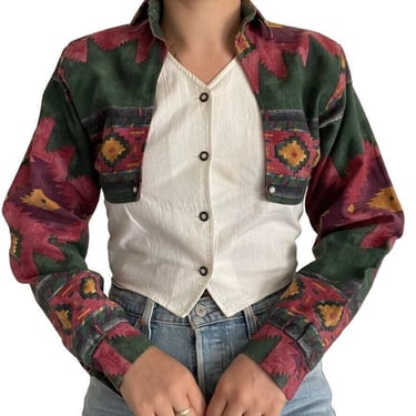 Vintage 80s Roper Womens Western Cowgirl Rodeo Button Down Cropped Shirt Sz XS 