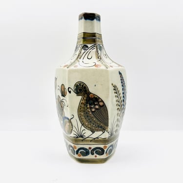 Vintage Ken Edwards Tonala Mexico Mexican Pottery Tall Vase Prairie Bird and Floral by LeChalet