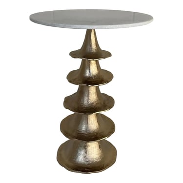 Organic Modern Champagne Finished White Marble End Table