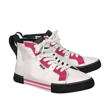 Moschino - White, Pink, & Black High Top Sneakers Sz 11