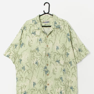 Vintage silk Hawaiian shirt in green with palm tree print - XL 