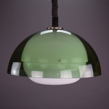 Vintage Olive Green and White Plexiglass Chandelier, Space Age Pendant Lamp, Vintage Plastic Light Fixture, UFO Pendant Lamp, Yugoslavia 70s 