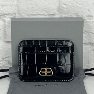 Balenciaga Croc Embossed BB Card Holder, Black