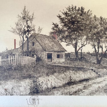 J O Anderson John Octavius Antique Etching Engraving Picture At the Well Farm Landscape Women at Spinning Wheel 1800s Wall Art Countryside 