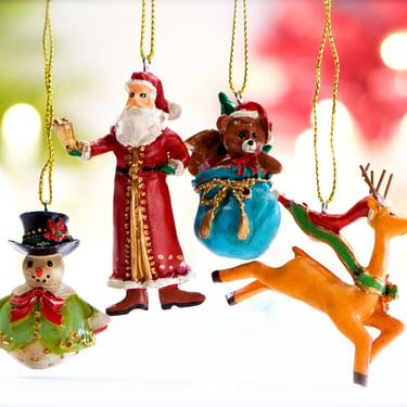 VINTAGE: 4pc - Small Resin Ornaments - Figurine - Holiday, Christmas, Xmas - SKU 30-410-00033101 