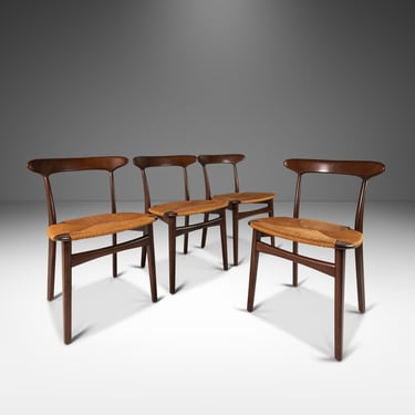 Set of Four (4) Danish Modern Dining Chairs in Walnut w/ Thrush Seats After Hans J. Wegner, c. 1960's 