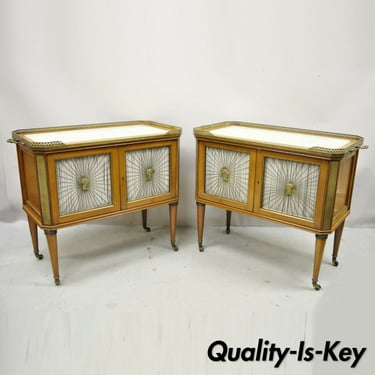 French Louis XVI Neoclassical Regency Mahogany Server Cabinet Tables - a Pair