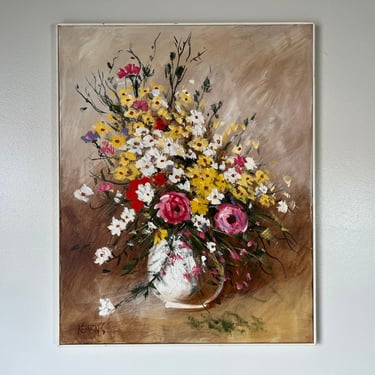 70's Vintage Keans Floral Still Life Oil Painting, Framed 