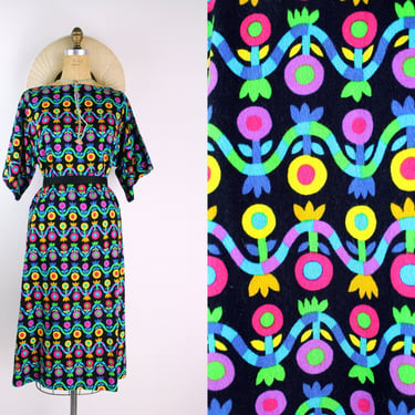60s Flower Power Colorful Dress / 60s Bold Print Dress / Backcloth Dress / Hawaiian dress / Marimekko Style 