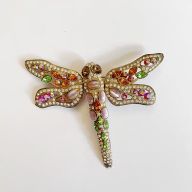 Vintage statement rhinestone dragonfly brooch 