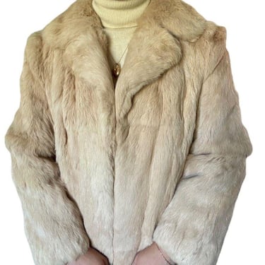 Vintage Kamal Womens Genuine 100% Fur Rabbit Fluffy Hollywood Trench Coat Sz M 