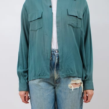 1950s Mens Teal Front Zip Faded Jacket by Brent