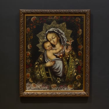 Madonna & Child, Peru, Oil on Canvas Painting