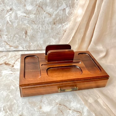 Desk Top Organization, Wood Jewelry Box, Storage, Vintage 60s 70s, Mid Century Home Decor 