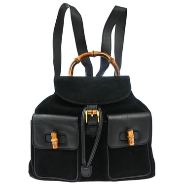 Gucci Black Suede Bamboo Backpack