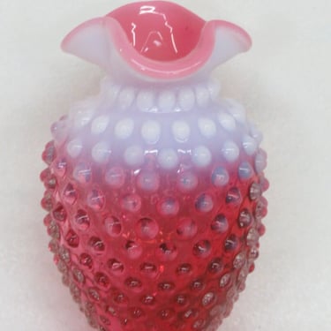 Fenton Hobnail Style Cranberry Opalescent Ruffled Rim Bud Vase 2778B