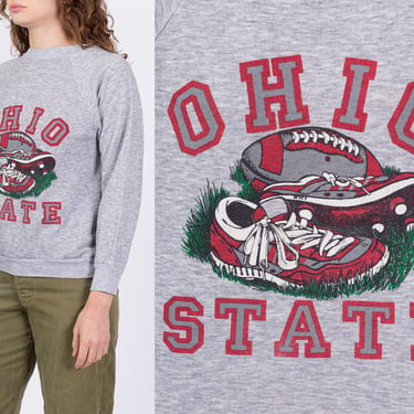 80s Ohio State Football Sweatshirt - Men's Small, Women's Medium | Vintage Raglan Sleeve University Crew Neck Pullover 