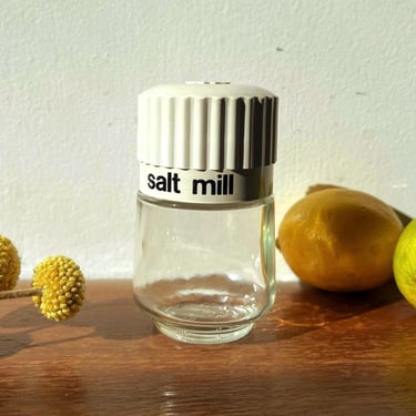 Vintage 1970s Gemco Kitchen Ware Salt Mill | Midcentury Modern Typeface Text | Pepper Spice Hand Grinder Shaker | Retro Kitchen Gadget Tool 
