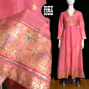 Beautiful Vintage 60s 70s Pink Gold Paisley Indian Style Dress by Macy's - As is 
