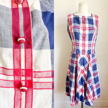 Vintage 1940s Red, Blue & White Plaid Dress / XS 