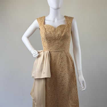 1960s Floral Brocade Dress with Satin Bow 