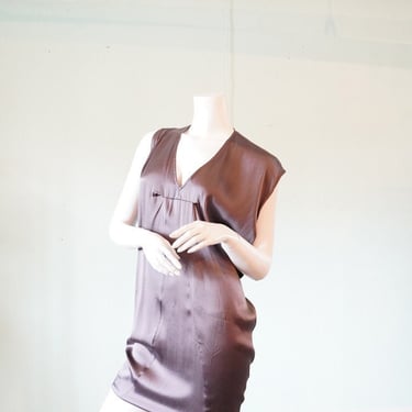 asymmetric silk Helmut Lang dress in gunmetal grey/mauve with slight bubble hem 