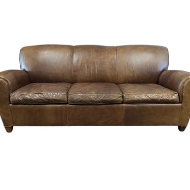 Brown Leather 3-Seat Hide-a-Bed Couch