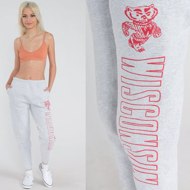 Wisconsin Badgers Sweatpants 90s University Joggers Madison NCAA Football Basketball Logo College Sports Jogging Grey Vintage 1990s Small S 
