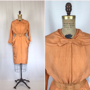 Vintage 40s dress | Vintage papaya day dress | 1940s Lipman Wolfe and Co. orange belted dress 
