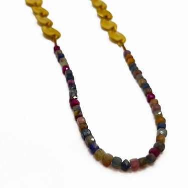 Handmade Brass Chain Necklace w Sapphire Beads