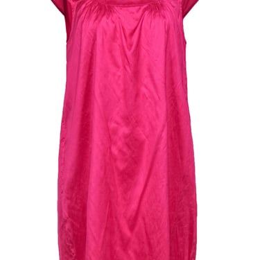 Calypso - Hot Pink Silk Shift Dress w/ Mesh Inserts Sz S
