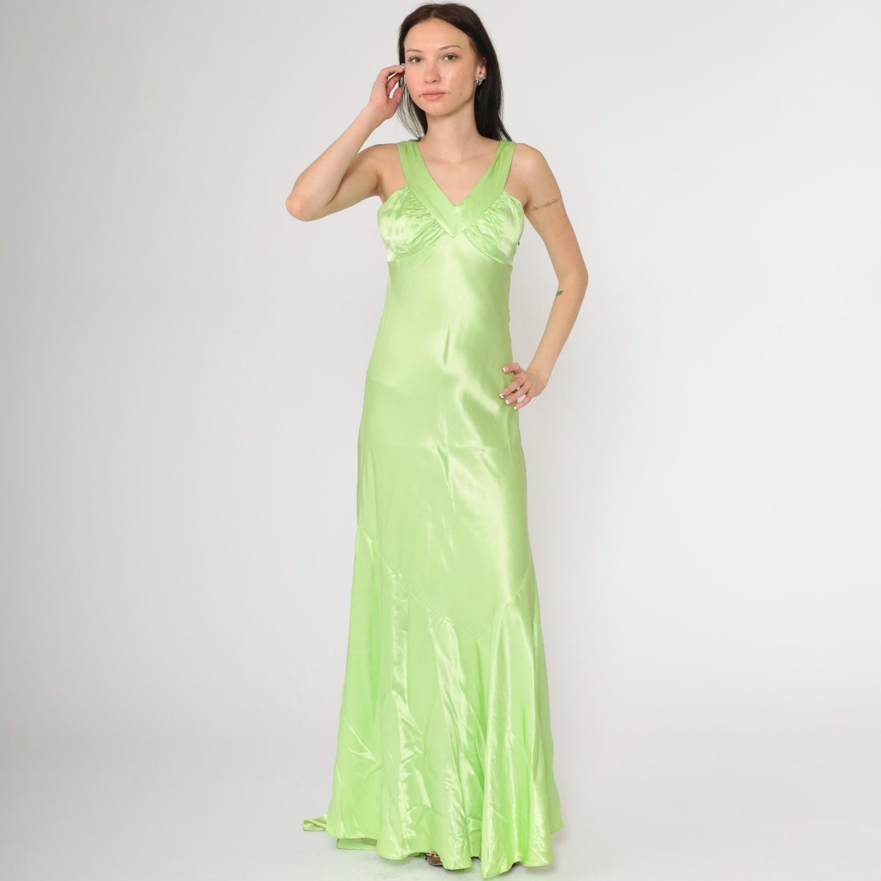 Vintage Lime Green Satin Evening Gown 90s Prom | Shop Exile - Tucson, AZ |  ATTIC