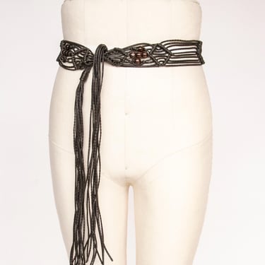 1970s Belt Braided Leather Fringe Tie Waist Cinch 