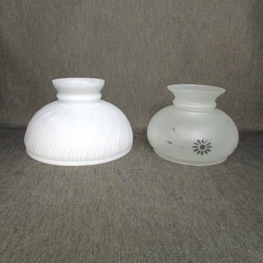 Vintage Milk/Frosted/Satin Glass Mushroom Hurricane Student Lamp Shade -Your Choice- Kerosene-Ribbed-Etched-Flower-Replacement-White Glass 