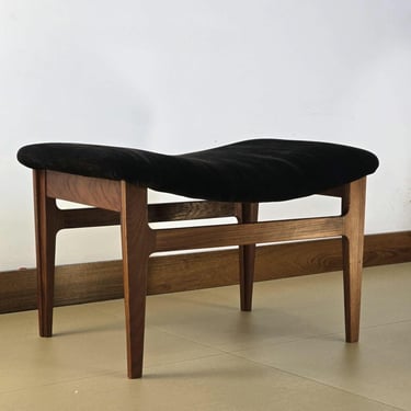 Danish Teak and Velvet Ottoman / 1950 / by Finn Juhl for France & Son / modern Scandinavian 