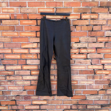 vintage 90s black leather mid rise flare pants / 26 s small 