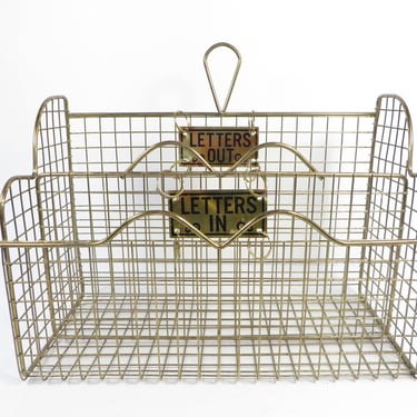 Vintage Brass Desk Letter Holder - Brass Basket Letter Organizer 