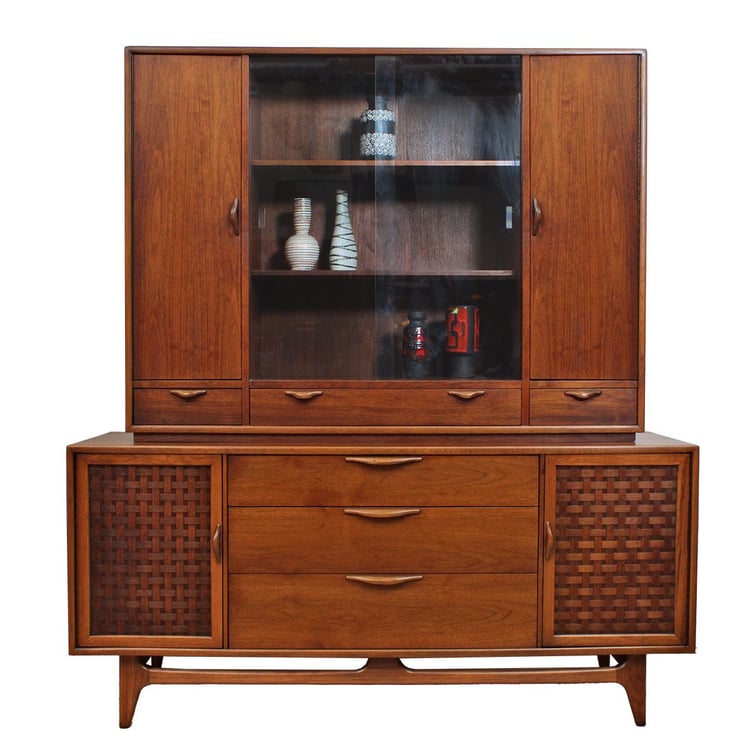 Mid Century Walnut Sideboard + Display Cabinet Top &#8212; Awesome Storage!