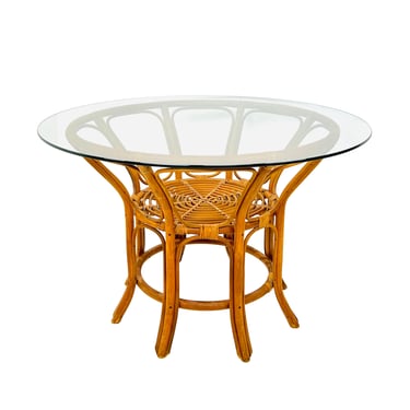 #1571 Rattan Round Dining Table in the Style of Albini