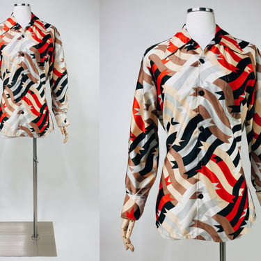 1970s Men's Long Sleeve Disco Blouse by Jerry's Menlo Park Small | Vintage, Abstract, Dance, Saturday Night Fever, Halloween, Costume 