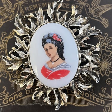 painted lady cameo brooch vintage classic regency silhouette pin 