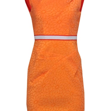 Ports 1961 - Orange Floral Textured Sheath Dress w/ Ribbon Waist Sz 6