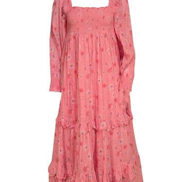 LoveShackFancy - Pink Floral Smocked Bodice Maxi Dress Sz M