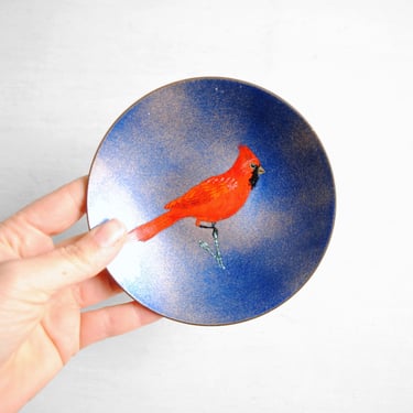Vintage Cardinal Enamel Dish in Blue and Red 
