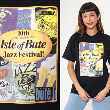 1992 Isle of Bute Jazz Festival Shirt 90s Scotland T-Shirt Music TShirt 10th Anniversary Graphic Tee Black Vintage 1990s Screen Stars Medium 