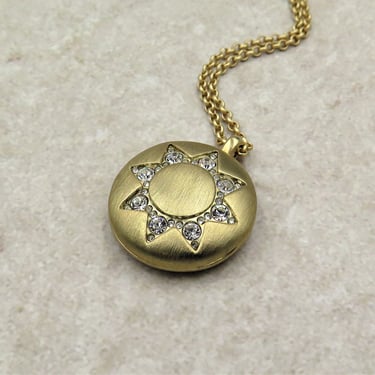 Gold Rhinestone Star Locket, Vintage Locket Necklace, Photo Gift for Her, Unique Picture Jewelry, Art Deco Pendant 