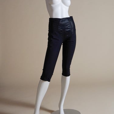 1990s Dolce & Gabbana lingerie style semi-sheer black capri pant with satin stomach panel 